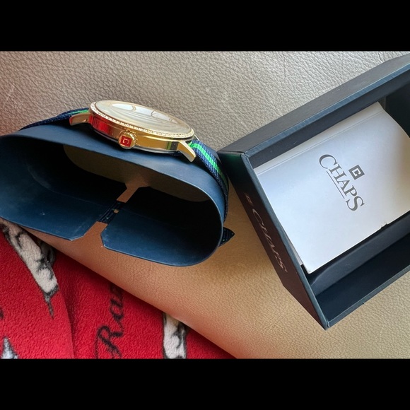 Chaps ladies preppy blue/green bling out gold hardware watch - Picture 5 of 11